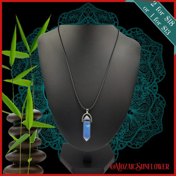 Jewelry - Handcrafted Opalite Pendant Leather Cord With Extension Chain Unisex